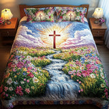 Floral Path Cross 3-Piece Bedding Set